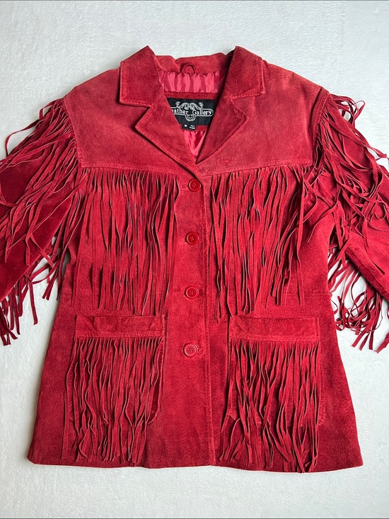 Leather Gallery Jackets & Blazers - Vintage Leather Gallery Red Suede Leather Fringe Jacket Western Boho Women’s Med